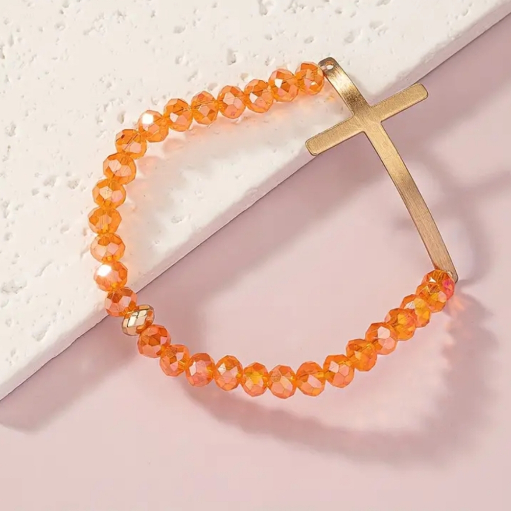 Delicate Faceted Glass Bead Stretch Bracelet.